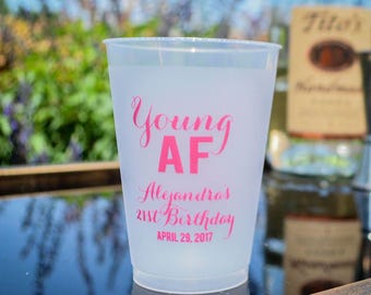 21st Birthday Cups, Birthday Party Cups, Young AF Cups, Custom Frosted Plastic Cups, Personalized Party Cups, Custom Printed Plastic Cups