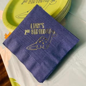 Dinosaur 2nd Birthday Napkins, 3ply Kid's Birthday Napkins, Foil Dinosaur Bday Napkins, Second Birthday Party Napkins, 3ply Kid's Napkins image 4