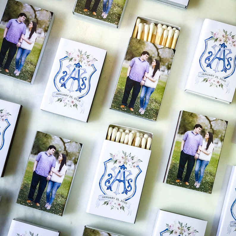 Beach Destination Wedding Favors Monogrammed Full Color Matchboxes Sparkler Send Off Matches Cigar Bar Photo Matches Engagement Party