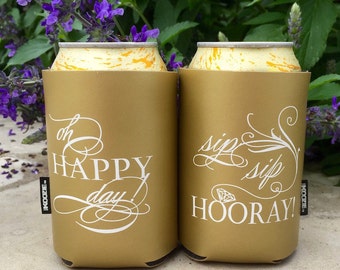 Oh Happy Day - Sip Sip Hooray - authentic KOOZIE® can coolers, Gold Wedding KOOZIE®, Wedding Party KOOZIE®, Printed Can and Bottle Cooler