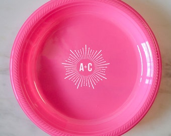 Custom Starburst Initials Plastic Plates, Monogrammed Party Plated, Personalized Printed Plates, Custom Printed Plates