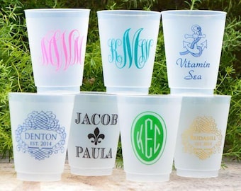 Frost-Flex Shatterproof Personalized Colorful Party Cups, Monogrammed Shatterproof Cups, Custom Printed Wedding Shatterproof Cups