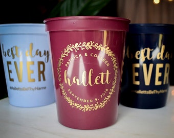 Personalized Wedding Stadium Cups, Best Day Ever, Cups for Weddings, Custom Plastic Party Cups, Wedding Reception, Gold Cups, Event Cups