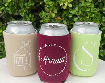 Event Can Cooler Party Favors, Wedding Reception Can Cooler Favors, Elegant Wedding Favors, Custom Beer Can Huggers, Custom Drink Insulators