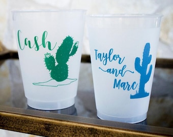 Cactus Party Cups, Rustic Wedding Cups, Birthday Party Cup, Desert Wedding Cup, Printed Shatterproof Cups, Custom Plastic Cups, Party Favors