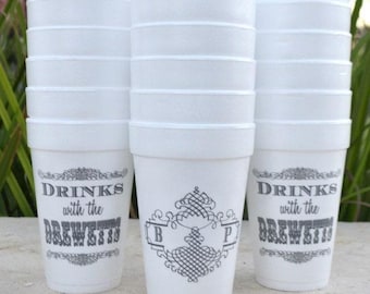 Personalized Styrofoam Party Cups, Customizable Foam Wedding Cups, Monogrammed Cups, Party Favors, Housewarming Cups - Set of 100