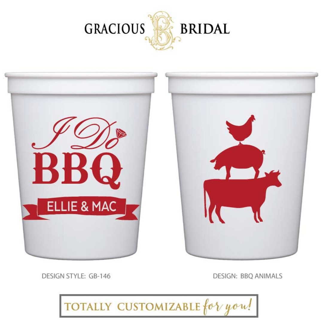 I Do BBQ Cups, I Do BBQ Party Cups, Monogrammed Cups, Wedding Cups