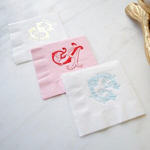 Interlocking Vintage Monogram Wedding Napkins, Custom Cocktail Napkins, Foil Printed Napkins, Personalized Napkins, Customized Party Napkins image 5