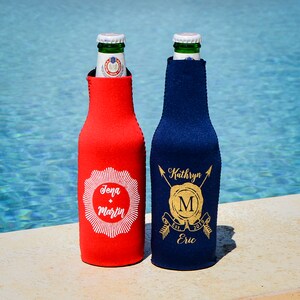 Monogram Can Coolers, Monogram Favors, Printed Can Coolers, Personalized Wedding Favors, Custom Logo Favors, Personalized Wedding Favor