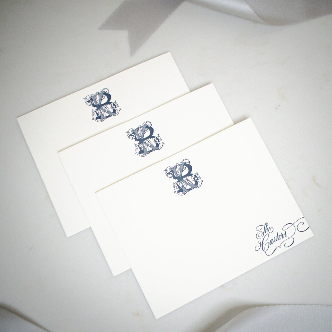 Custom Monogram Letterpress A2 Note Cards & Envelope Set, Personalized ...