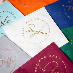 Circle Monogram Contemporary Wedding Napkins, Foil Stamped 3 Ply Cocktail Napkins, Custom Beverage Napkins, Engagement Party, Bridal Shower image 5