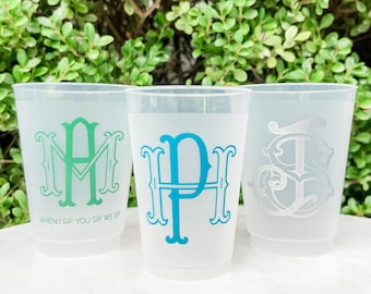 Custom Duogram Shatterproof Cup Favors, Shatterproof Custom Monogram Party Cup Favors, Custom Monogram Wedding Cups, Custom Wedding Favors