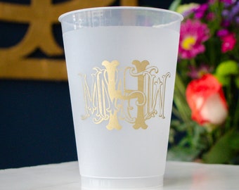 Gold Monogram Shatterproof Wedding Cups, Elegant Monogram, Wedding Logo, Party Favors, Custom Wine Cups, Cocktail Party Cups, Cocktail Hour
