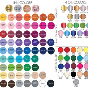 The image is a color palette and foil color chart, displaying a variety of metallic and matte colors in a grid format.