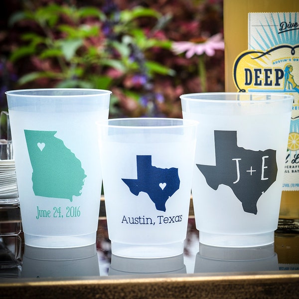 Customized Celebrate Your State Shatterproof Cups, Personalized State Party Cups, Monogram Frost Flex Cups, Wedding Favors, Texas Wedding