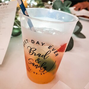 Best Day Ever Circle Monogram Shatterproof Cups, Shatterproof Wedding Cups, Customized Wedding Frost-Flex Cup, Custom Frost Flex Party Cups