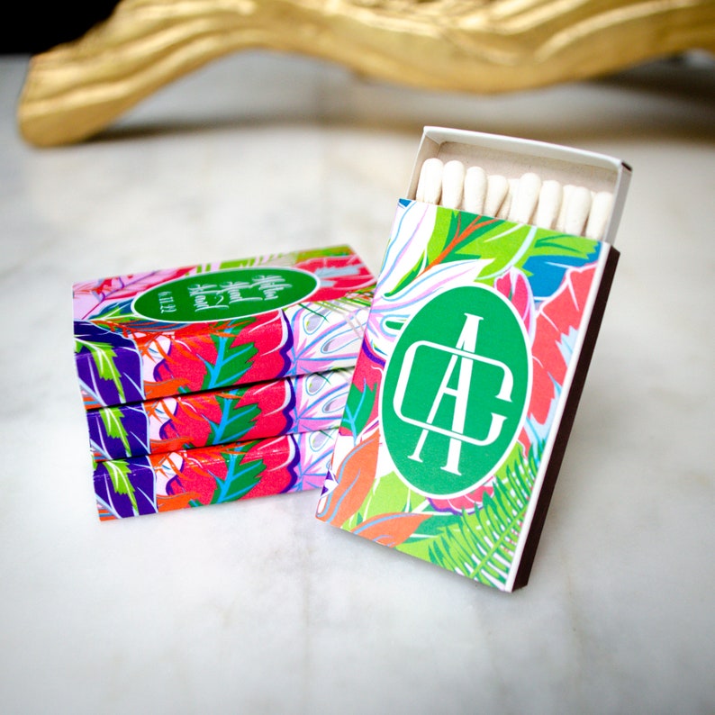 Beach Destination Wedding Favors Monogrammed Full Color Matchboxes Sparkler Send Off Matches Cigar Bar Photo Matches Engagement Party