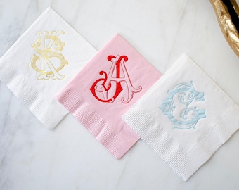 Interlocking Vintage Monogram Wedding Napkins, Custom Cocktail Napkins, Foil Printed Napkins, Personalized Napkins, Customized Party Napkins