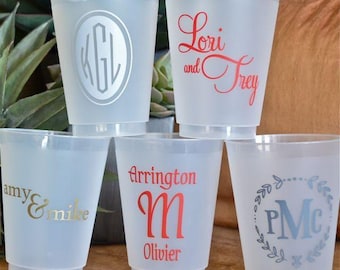 Personalized Wedding Shower Shatterproof Party Cups, Engagement Party Frosted Plastic Cups, Custom Frost Flex Event Cups, Reusable Cups
