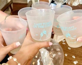 Last Toast On The Coast Bachelorette Shatterproof Cups, Last Toast Frost Flex Cups, Personalized Party Favor, Custom Frosted Bach Party Cups