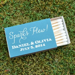 Personalized &quot;Sparks Flew&quot; Matches, Custom Printed Wedding Matchboxes, Personalized Wedding Favors, Sparkler Send Off Matches