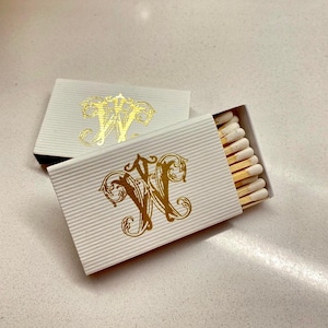 Gold Foil Stamped Wedding Matches, Personalized Matchbox Favors, Custom Monogram Matchbox, Sparkler Send Off Matches, Wedding Day Favors