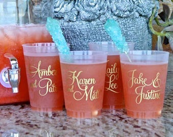 Personalized Shatterproof Wedding Cups with Names, Bride Groom Name Frosted Shower Cups, Custom Frost Flex Unbreakable Cups,  Party Cups