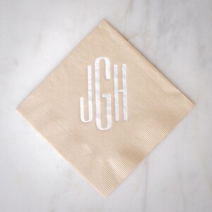 Modern Wedding Monogram Cocktail Napkins, Block Monogram Napkins, Tan Napkins, Personalized Napkins, Custom 3 Ply Napkins, Paper Napkins zdjęcie 4