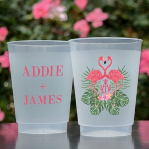 Flamingo Full Color Shatterproof Cups, Custom Watercolor Full Color Cups, Wedding Monogram Frost Flex Cups, Full Color Frost Flex Cups