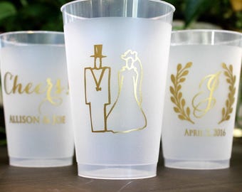 Bride and Groom Shatterproof Wedding Cups, Plastic Party Cups, Frost Flex Cups, Cheers Monogrammed Cups, Shatterproof Cups, Plastic Cups