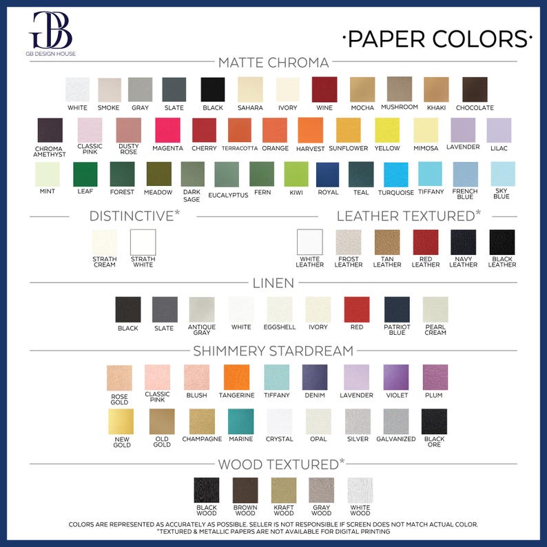 a collection of various paper colors, including matte chrome, leather textures, and wood textures, presented in a visually appealing manner.