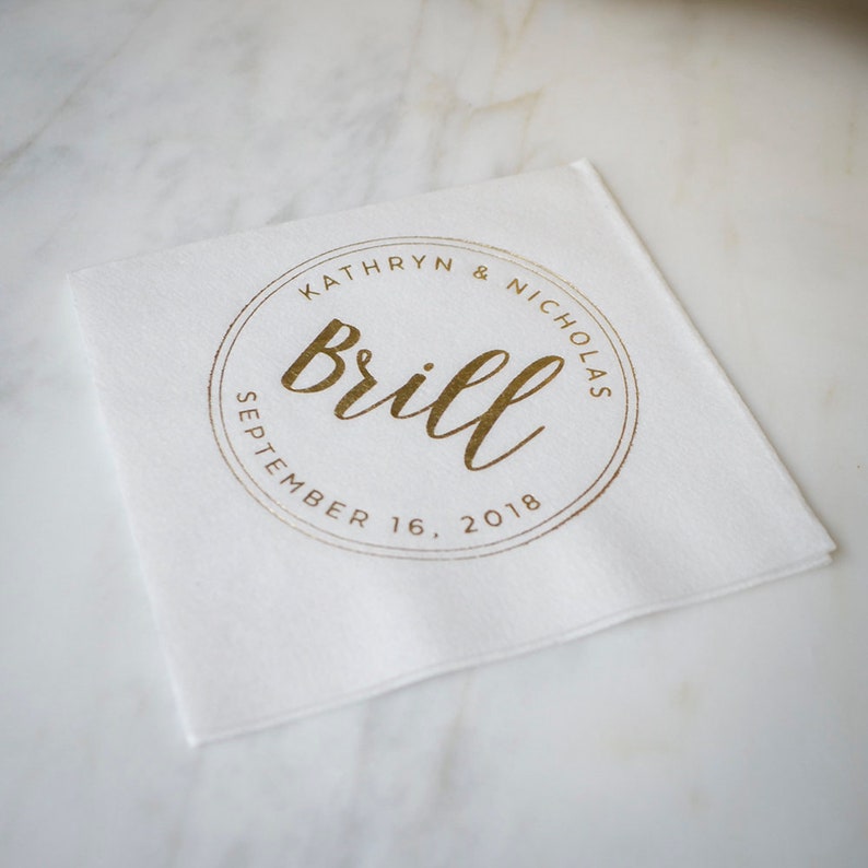 Custom Wedding Linenlike Napkins White Printed Cocktail Etsy