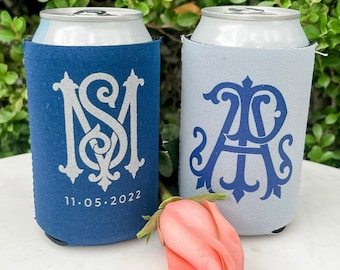 Custom Solid Duogram Can Coolers, Personalized Wedding Favor, Neoprene Can Coolers, Custom Wedding Can Coolies, Green Personalized Coolies