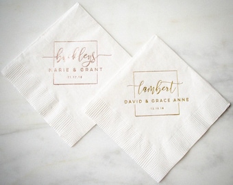 Foil Stamped Napkins, Custom Wedding Napkins, Cocktail Napkins, Personalized Napkins, Beverage Napkins, Cocktail Hour, Bridal Shower Decor