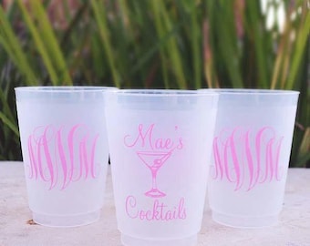 Personalized Signature Drink Frost Flex Party Cups, Custom Shatterproof Martini Monogram Cups, Frosted Birthday Event Cups