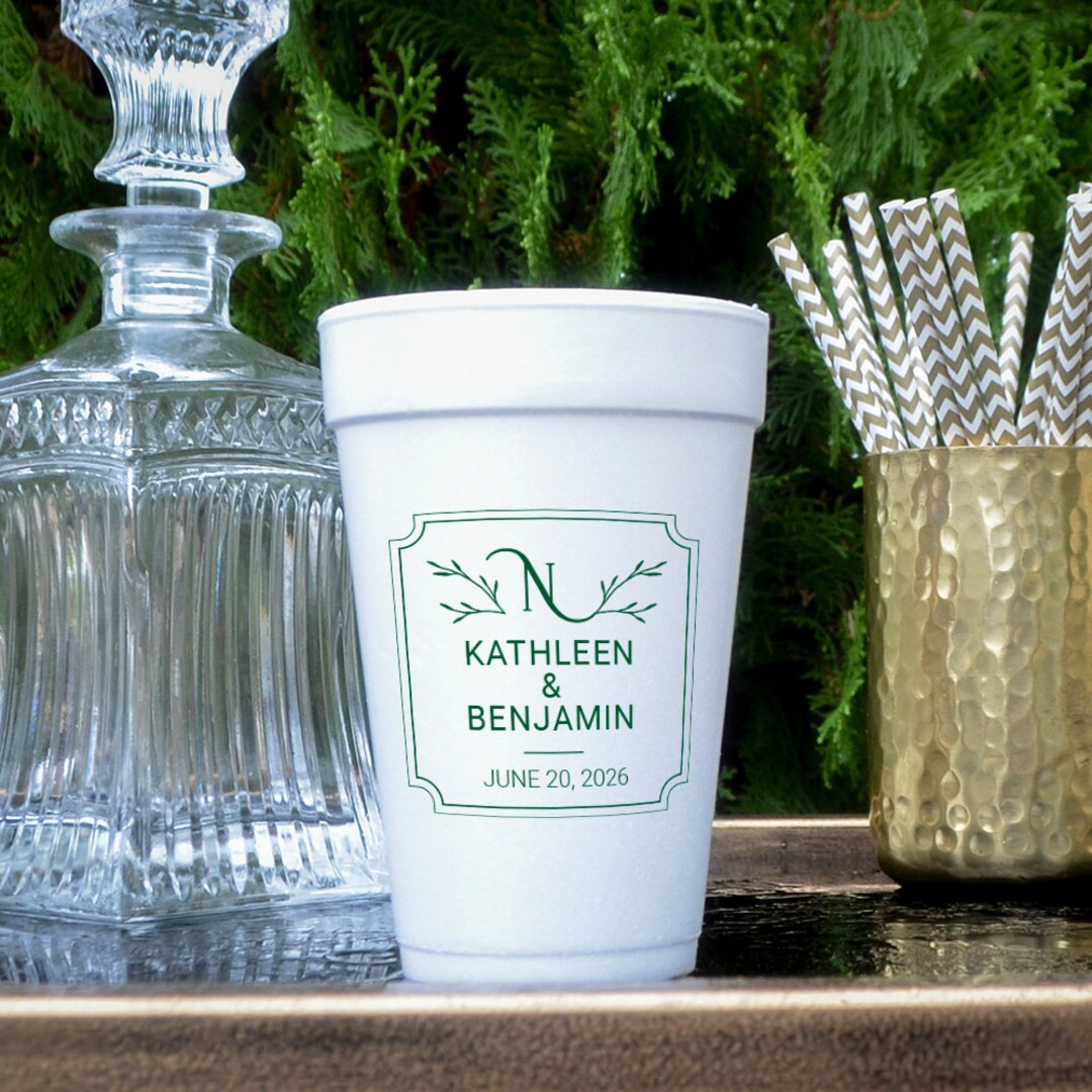 Custom Monogram Styrofoam Cups, Personalized Foam Cup Party Favors