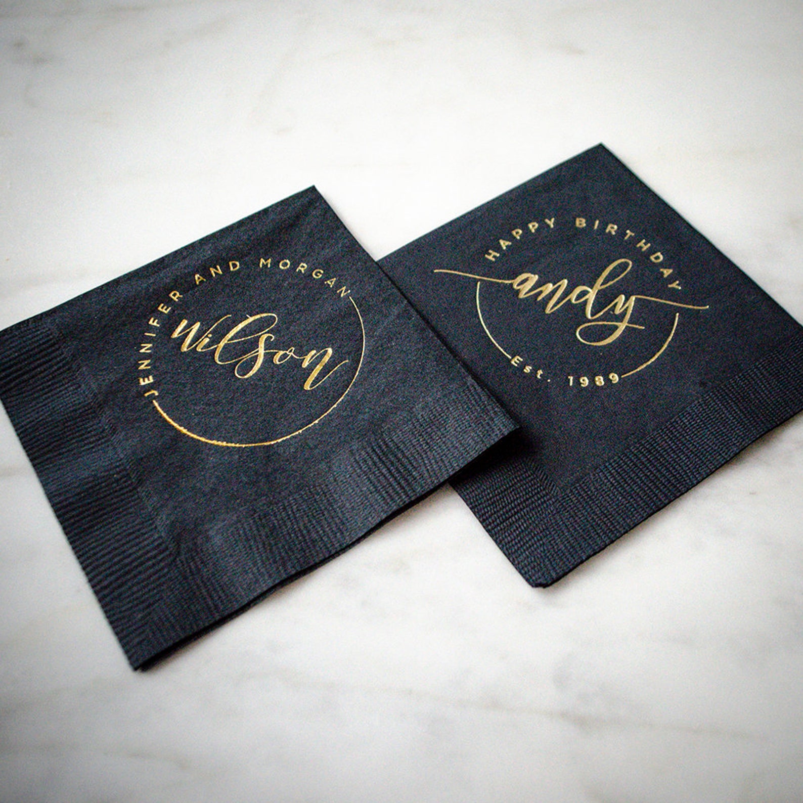 Modern Monogram Napkins Last Name Wedding Napkins Gold Foil Etsy