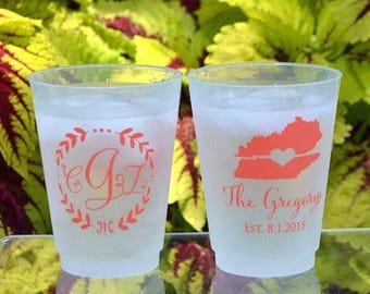 Personalized Wedding Cocktail Shatterproof Plastic Party Cups, Frost Flex Wine Event Cups, Frosted Plastic Custom Water Cups