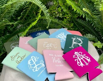 Colorful Can Coolers, Custom Monogrammed Can Coolers, Colorful Wedding Favor, Neoprene Can Coolers, Custom Coolie, Personalized Event Hugger