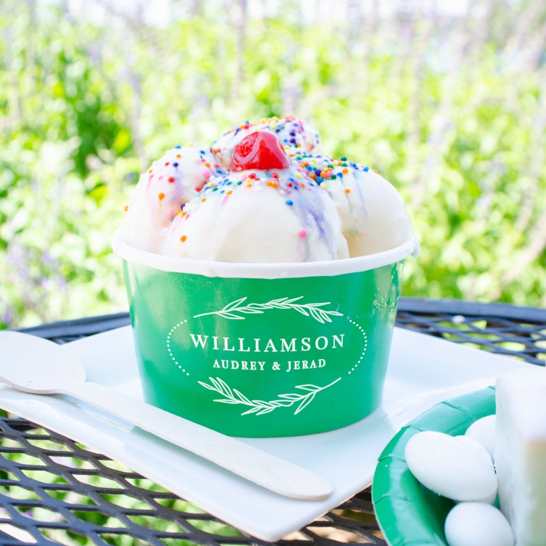 Personalized Paper Ice Cream Cups, Recyclable Paper Treat Cups, Wedding
