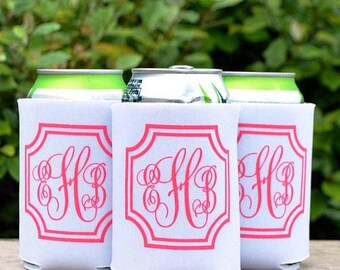 Monogrammed Can Coolers - Collapsible Neoprene Drink Huggers / Coolies, Personalized Party Favor, Monogram Can Coolers, Custom Party Huggers
