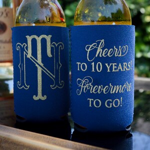 Personalized Anniversary Party Can Coolers, Monogrammed Can Coolers, Anniversary Party Favors, 10 Year Anniversary Party Can Coolers