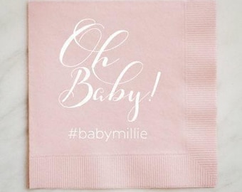 Personalized Oh Baby Napkins, Baby Shower Napkins, Gender Reveal Napkins, Cocktail Napkins, Boy Baby Shower, Girl Baby Shower Napkins