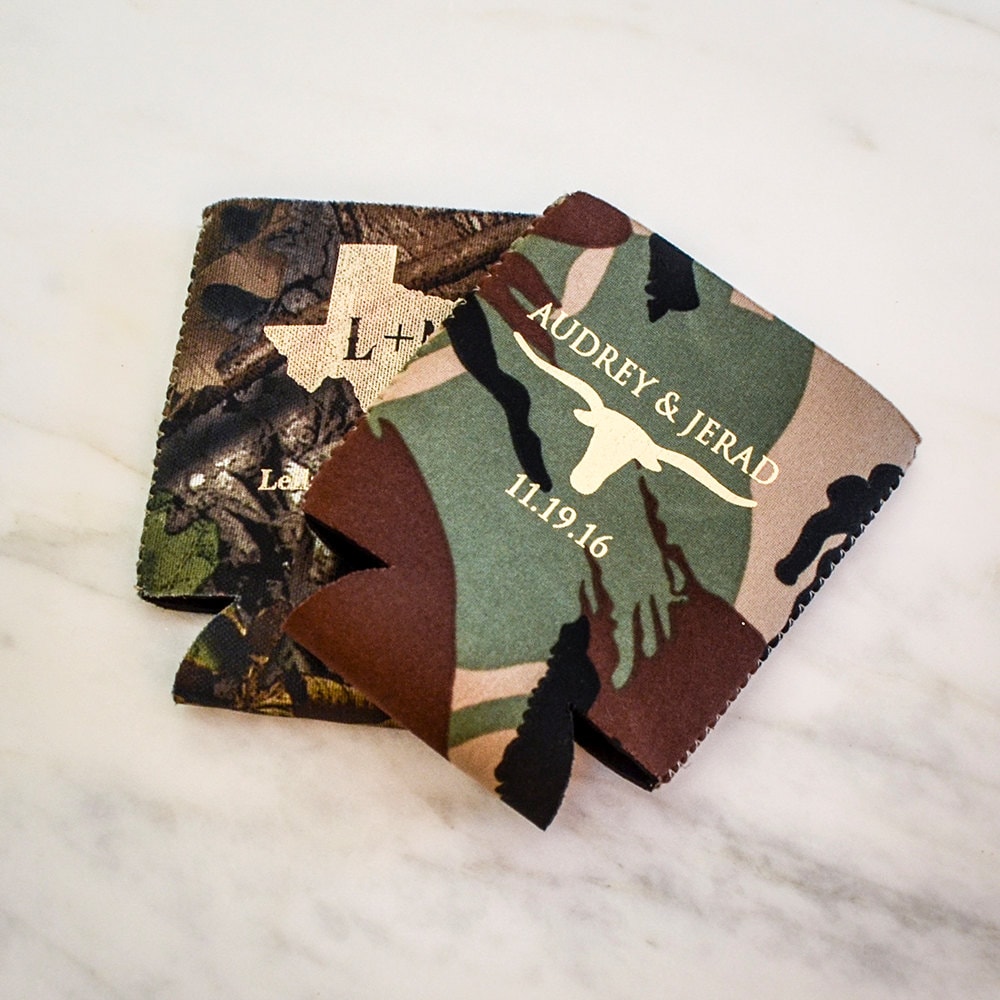Personalized Camo Can Coolers, Customized Camouflage Can Hugger, Hunting Themed Can Cooler, Personalized Favors, Camo Themed, Camo Wedding