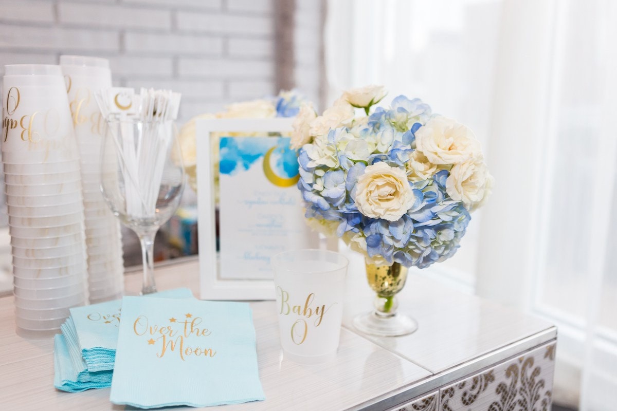 Over The Moon Baby Shower Napkins Light Blue Boy Baby Shower Decor Gold Foil 3 Ply Napkins Gender Reveal First Birthday Party