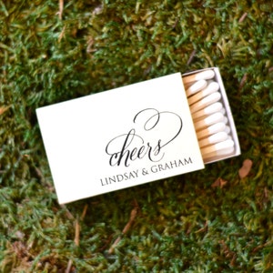Personalized &quot;Cheers&quot; Matchboxes with Names - Custom Wedding Favors, Personalized Wedding Matches, Bar Matches
