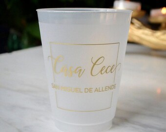 Custom Printed Vacation Home Cups, Personalized Housewarming Cups, Frosted Shatterproof Plastic Cups, Customized Cocktail Cups for Home Bar