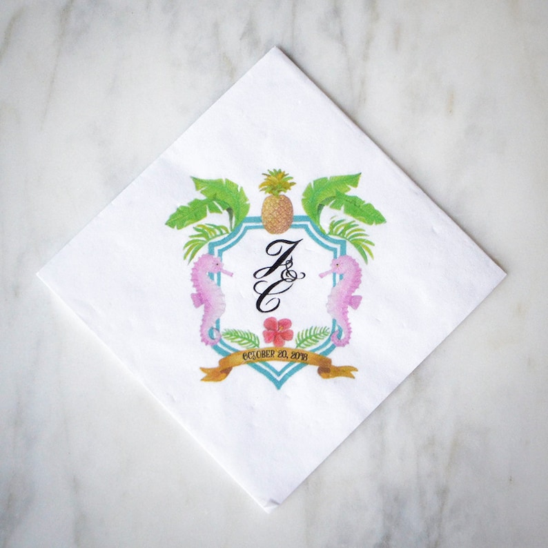 Full Color 3ply Monogram Napkins Cactus Flower Cocktail Etsy