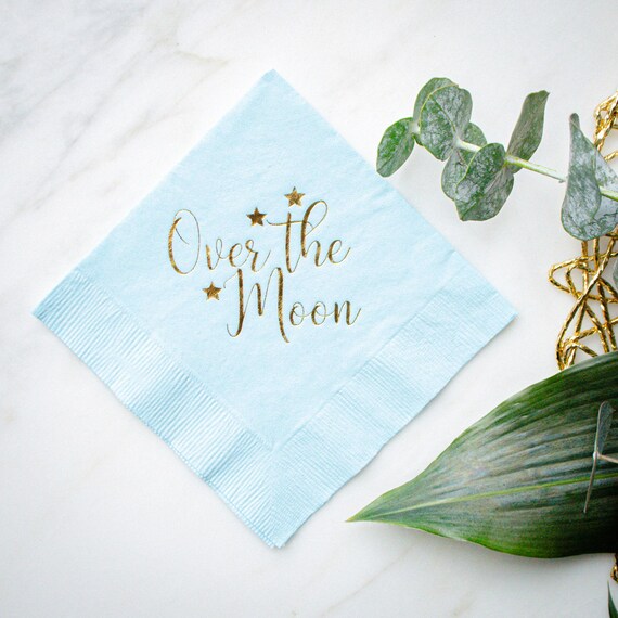 Over The Moon Napkins, Blue Baby Shower Napkins, Custom 3 Ply Party Napkins, Baby's 1st Birthday Napkins, Gender Reveal, Sip and See Decor