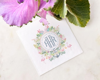 Full Color Floral Wedding Linen-Like Napkins, Custom Monogrammed Linun Cocktail Napkins, Personalized Water Color Napkins, Party Napkins
